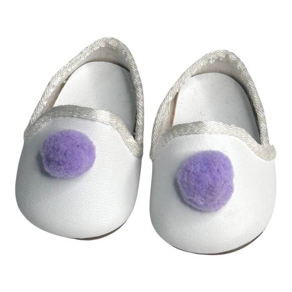 American Girl Doll White Slippers Nellie Pjs Pajama Accessory Purple Pom Pom - Picture 7 of 8